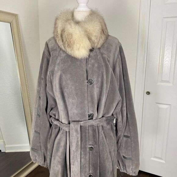 Saks Fifth Avenue Vintage Suede Leather Penny Lane Trench Coat Made in Canada L - Picture 3 of 11